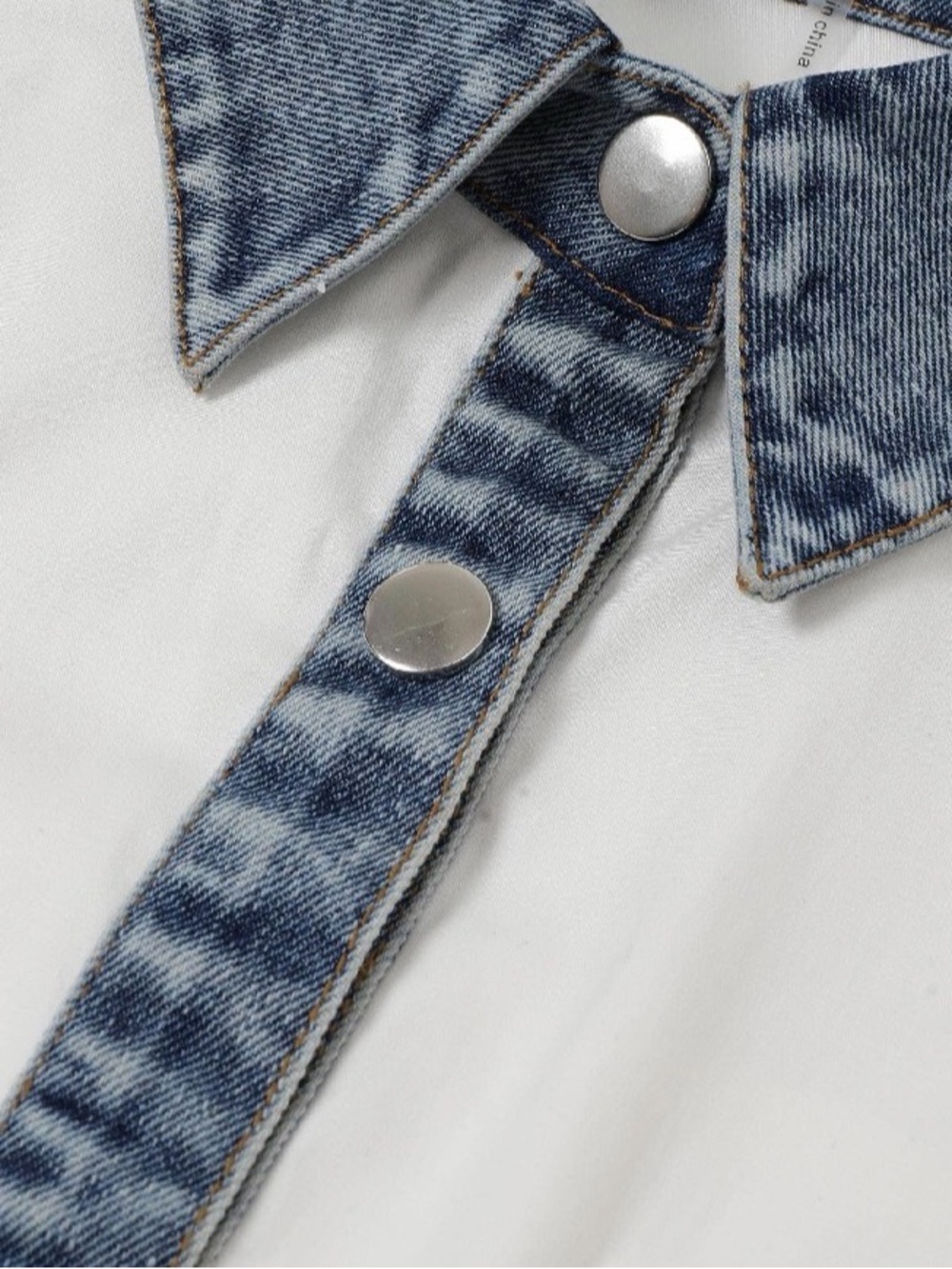 NWT White Contrast Collar Denim Detail Shirt - Picture 6 of 10